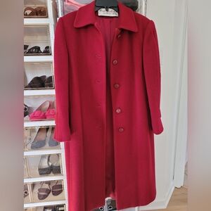 Vintage 100 % Wool Burgundy Long Coat Albert Nipon